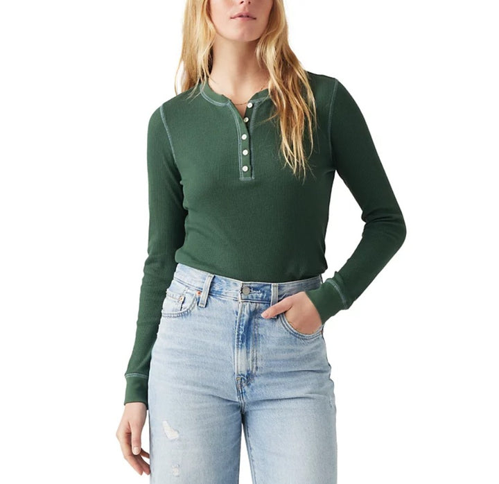 Levi's Jakob Slim-Fit Long-Sleeve Henley Top Python Green