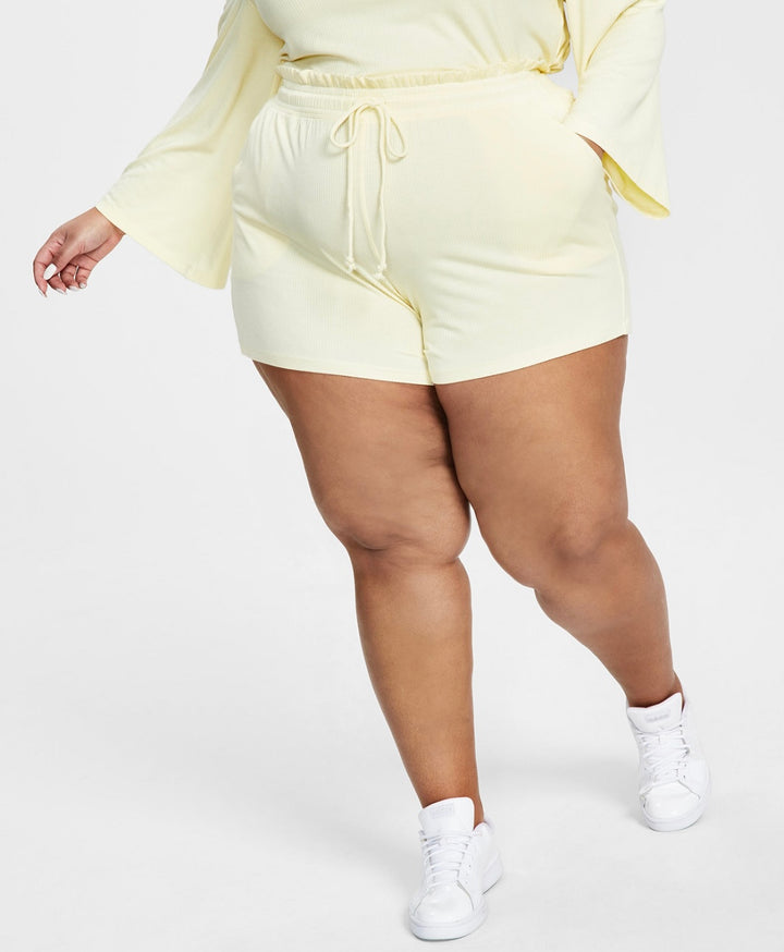 Jenni Women's Style Not Size Ribbed Lounge Shorts Pastel Yellow Plus Size XXL