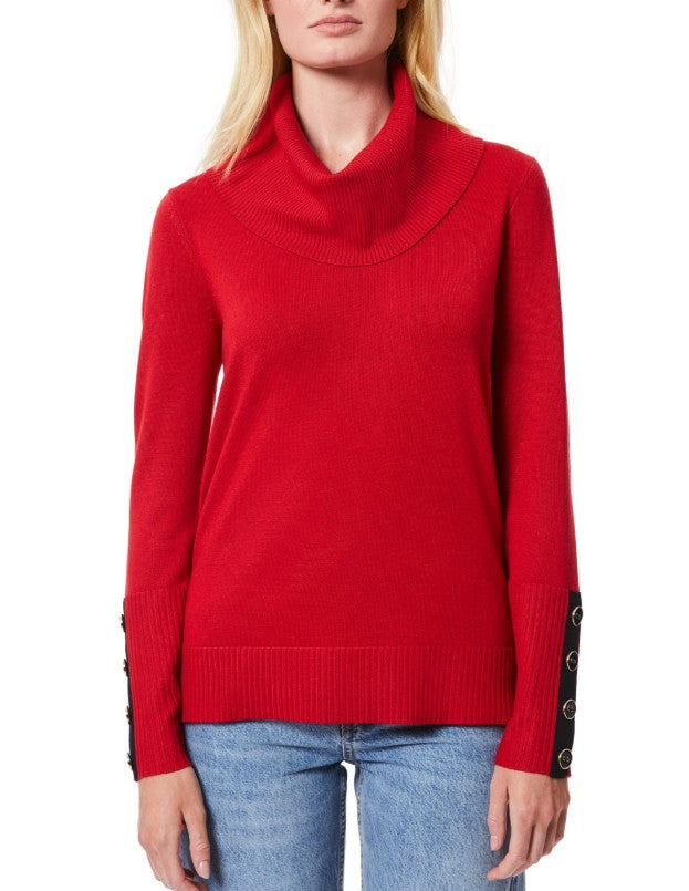 Melissa Paige Women's Contrast-Cuff Cowlneck Sweater Scarlet Sage Size XL