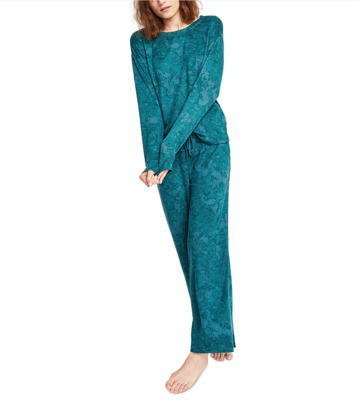 Jenni Women's Scoop Neckline Cozy Pajama Set Green Subtle Tie Dye Size S