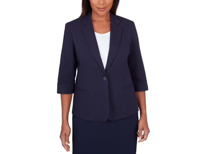 Alfred Dunner Women's featuring long sleeves Classic Fit Jacket Navy Size 14