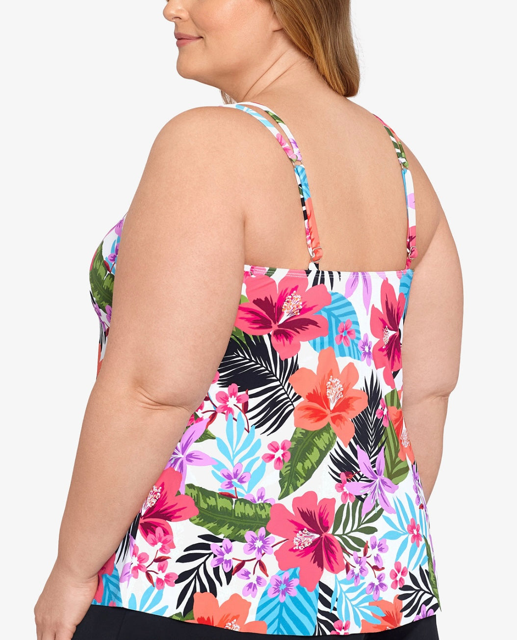 Swim Solutions Women's Pleated-Front Double-Strap Tankini Top Plus Size 18W