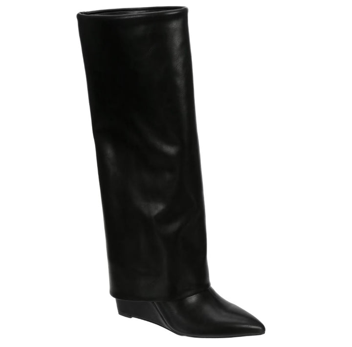 Madden Girl Women's Evander Fold-Over Cuffed Knee High Wedge Dress Boots
