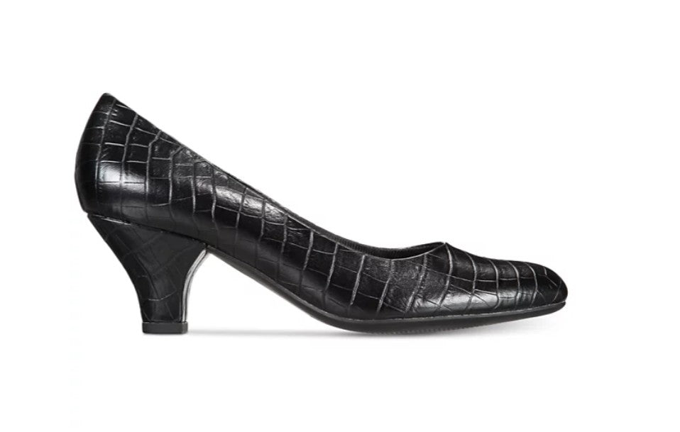 Easy Street Women's Round Peep Toe Fabulous Pumps Shoes Black Croco Size 7 1/2