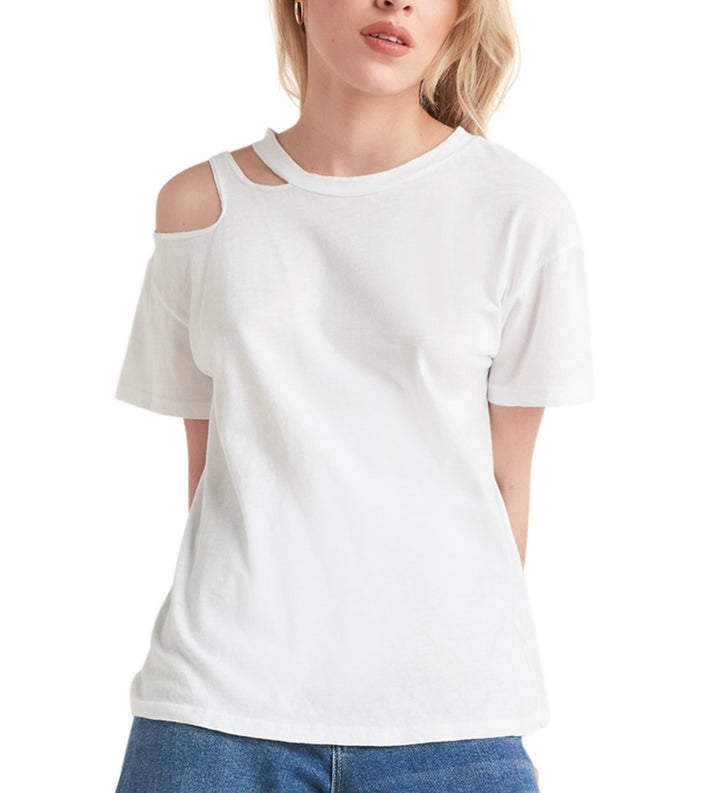 Black Tape Women's Short Sleeve Cotton Cutout T-Shirt White Size S