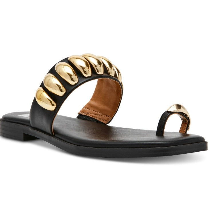 DV Dolce Vita Moon Embellished Gold Toe Ring Flat Sandals Black Size 5