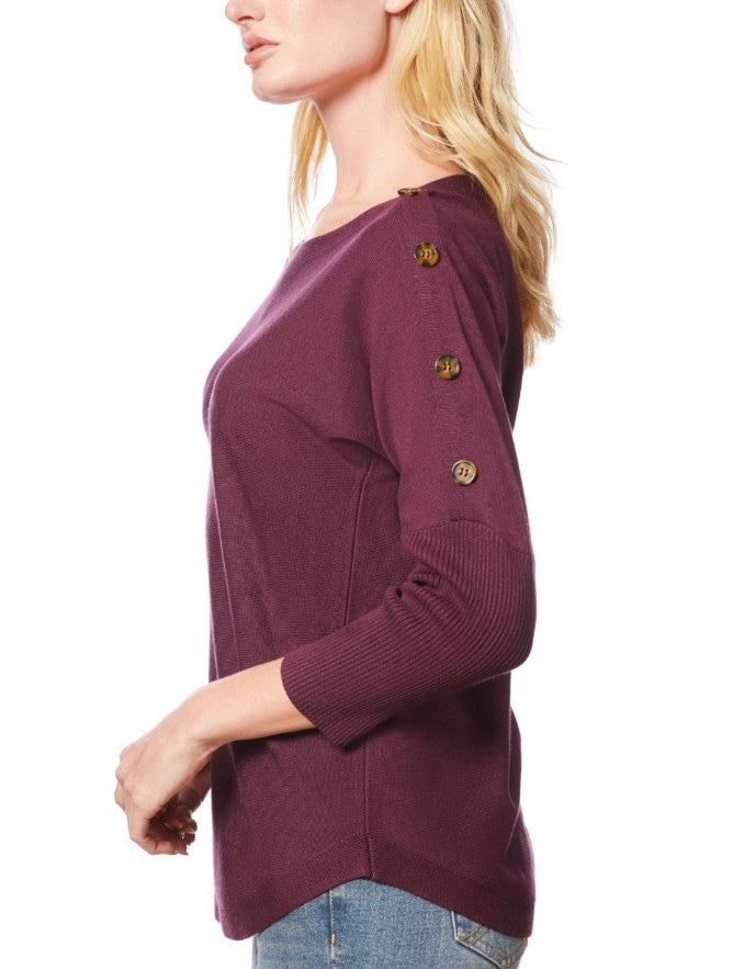 Melissa Paige Women's Dolman-Sleeve Buttoned-Sleeve Sweater Cabarnet Red Size XL