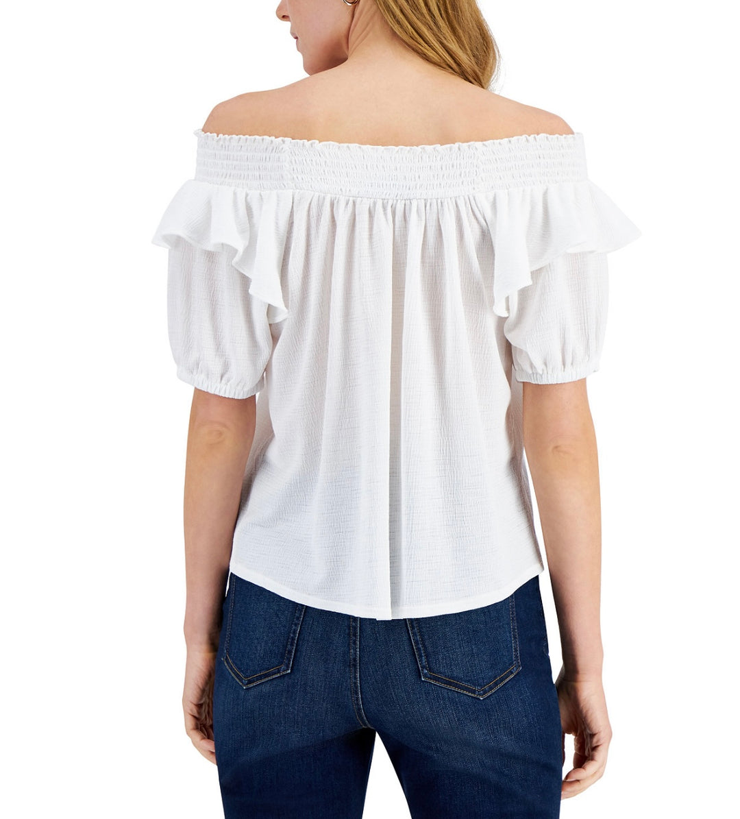 INC International Concepts Women's Off-The-Shoulder Top Washed White Size S