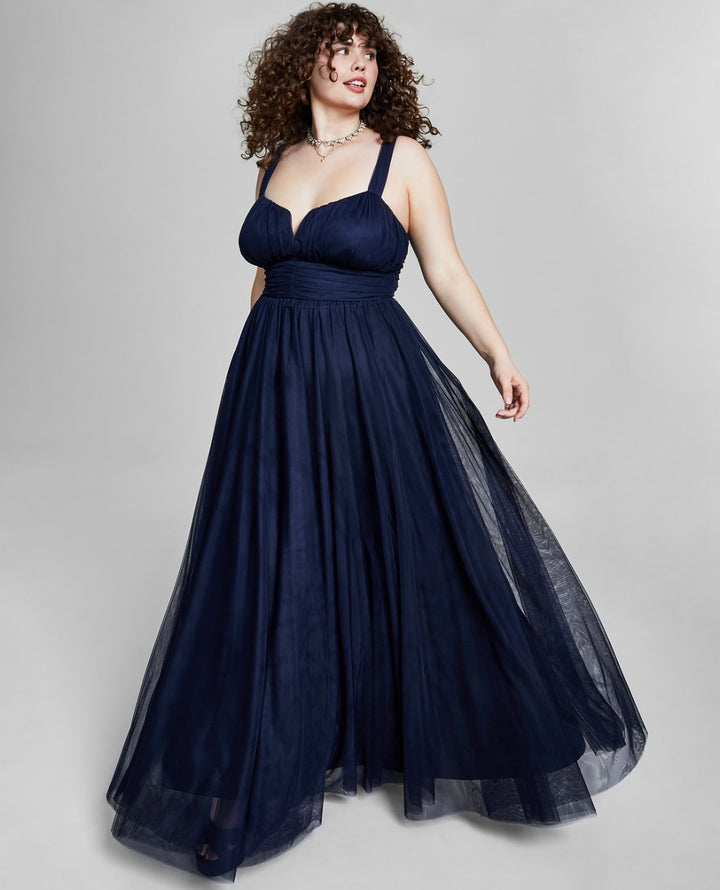 City Studio Women's Mesh Ruched Evening Dress Navy Ink Plus Size 18W