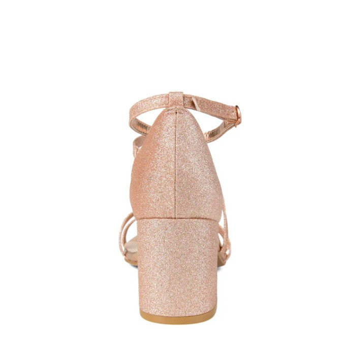Journee Collection Women's Bella Strappy Heels Pump Glitter Rose Gold Size 6 1/2