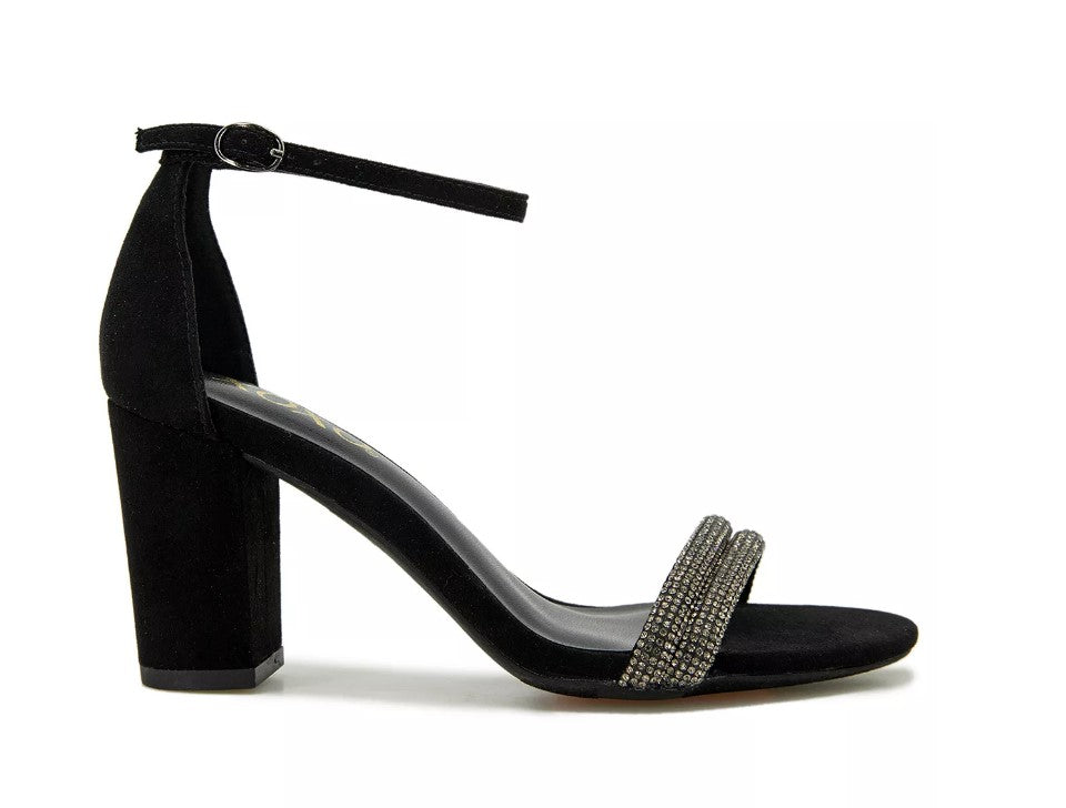 XOXO Women's Salima Rhinestone Detailed Ankle Strap Sandal Black Glit Size 7.5