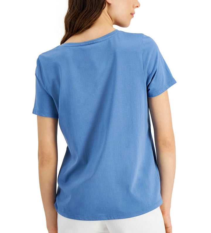 Style & Co. Women's Short Sleeve V-Neck Pocket Top Studio Denim Size XXL