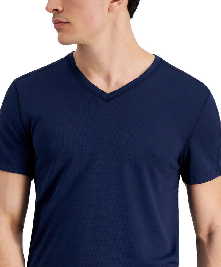 ID Ideology Men's Short Sleeve Birdseye Mesh V-Neck T-Shirt Indigo Sea Size 3XB