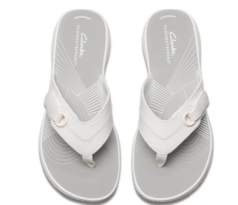 Clarks Cloudsteppers Breeze Reyna Flip-Flop Sandals White Textile Size 8