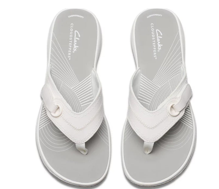 Clarks Cloudsteppers Breeze Reyna Flip-Flop Sandals White Textile Size 8