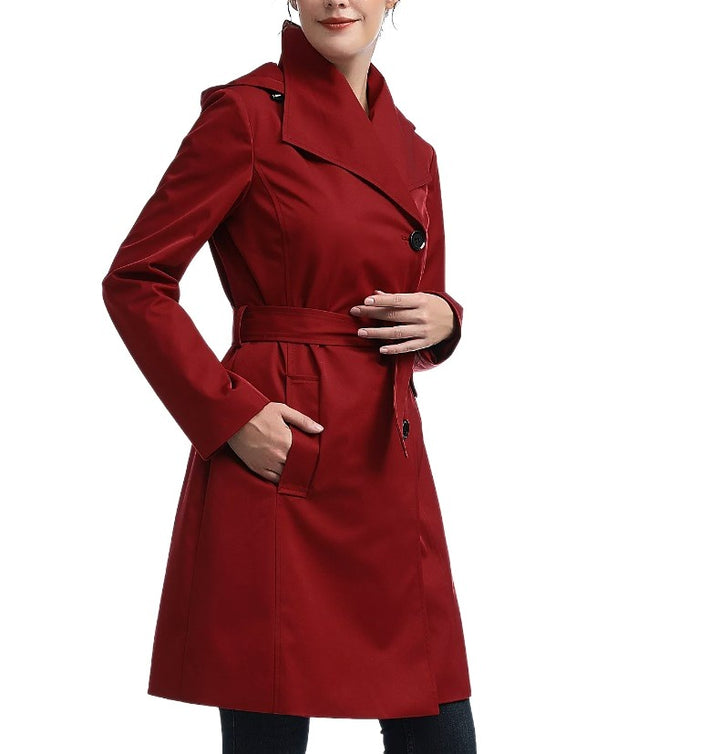 Kimi + Kai Women's Elsa Water-Resistant Hooded Trench Coat Red Size XL