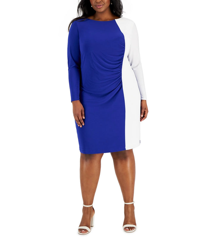 Kasper Women's Colorblock Knee Sheath Dress Royal Blue/White