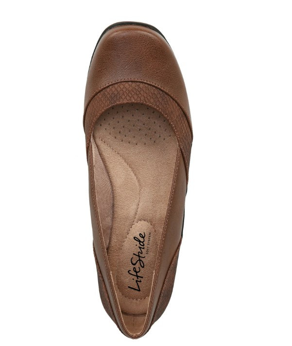 LifeStride Women's Deja Vu Comfort Insole Faux Leather Flats Shoes Tan Size 9