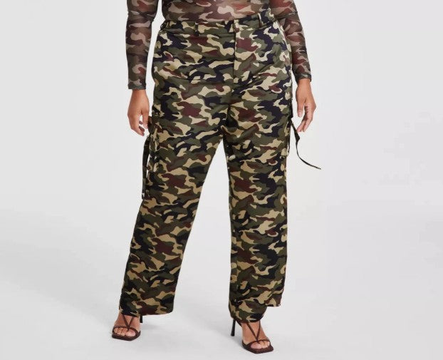 Nina Parker Women's Trendy Straight-Leg Cargo Pants Camo Plus Size 26W