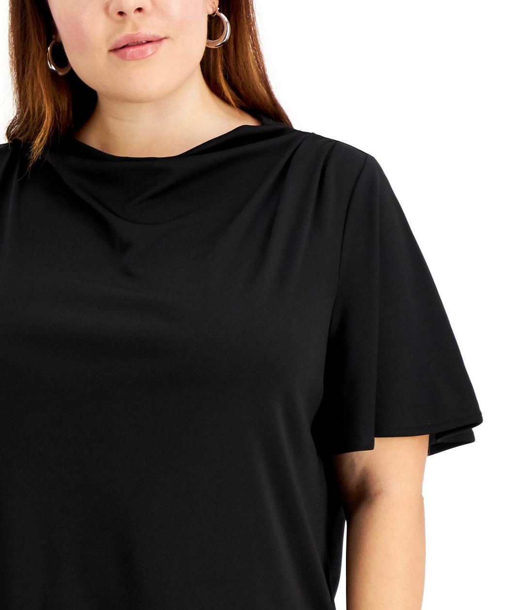 Alfani Women's Back Zipper Cowlneck Flutter-Sleeve Top Deep Black Plus Size 0X