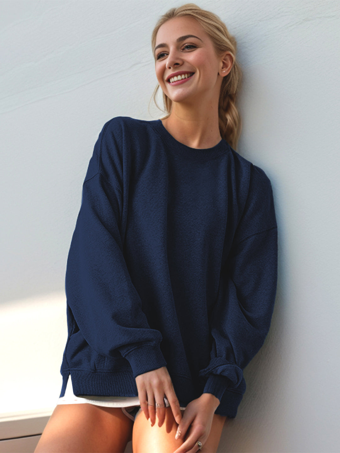 Basic Bae Round Neck Dropped Shoulder Long Sleeve Sweatshirt