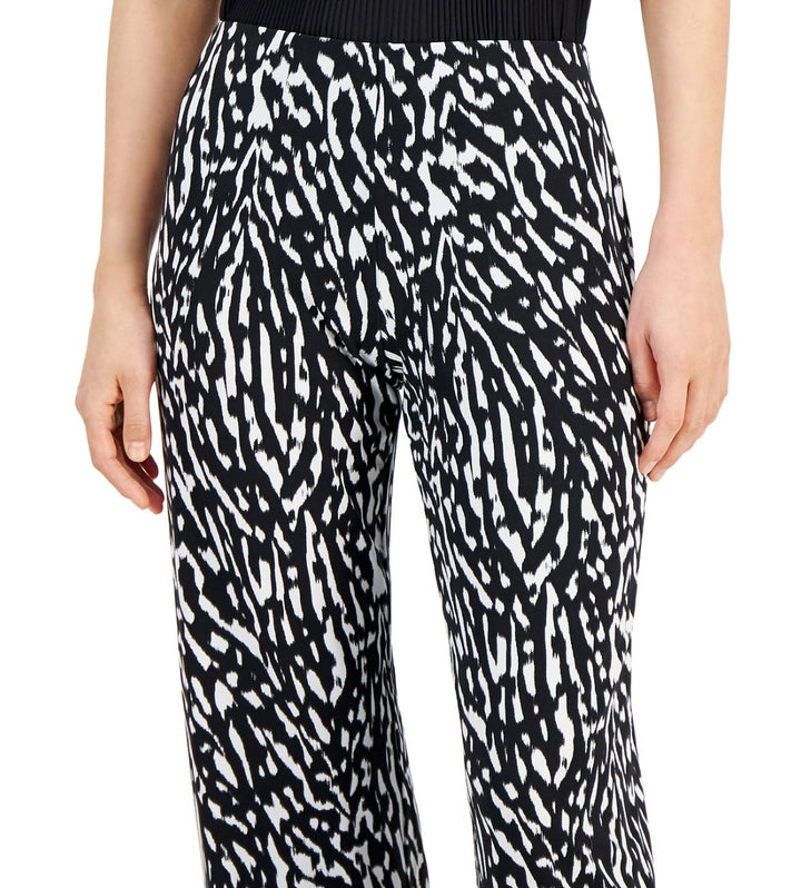 Alfani Women's Elastic Waist Printed Wide-Leg Pants Text Zebra Black Size XL