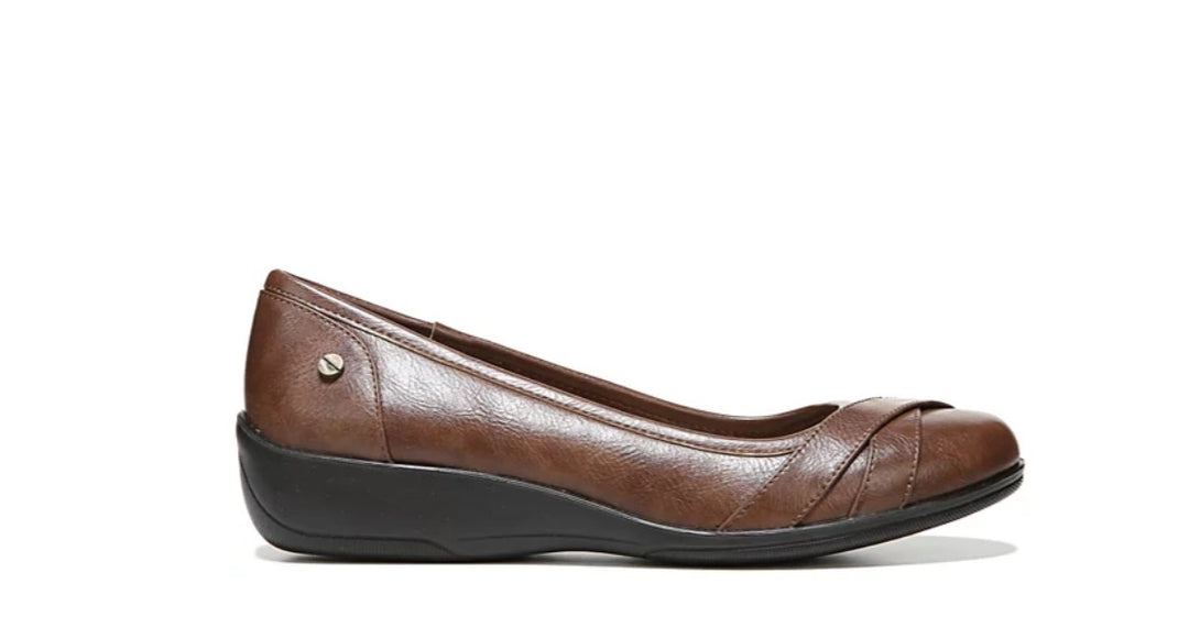 LifeStride Women's I-Loyal Low Wedge Ballerina Flats Shoes Dark Tan Size 10