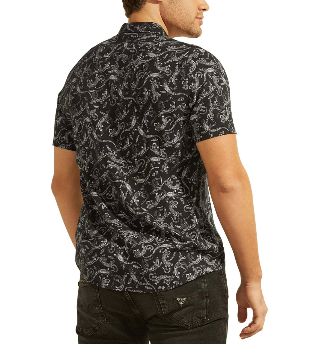 Guess Men's Lizard Print Short-Sleeve Button-Up Shirt Size S