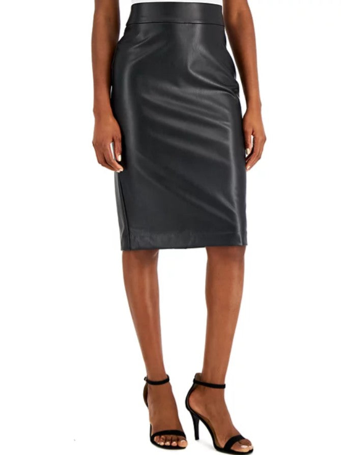 Anne Klein Women's Pull-On Faux Leather Skimmer Skirt Black Size L