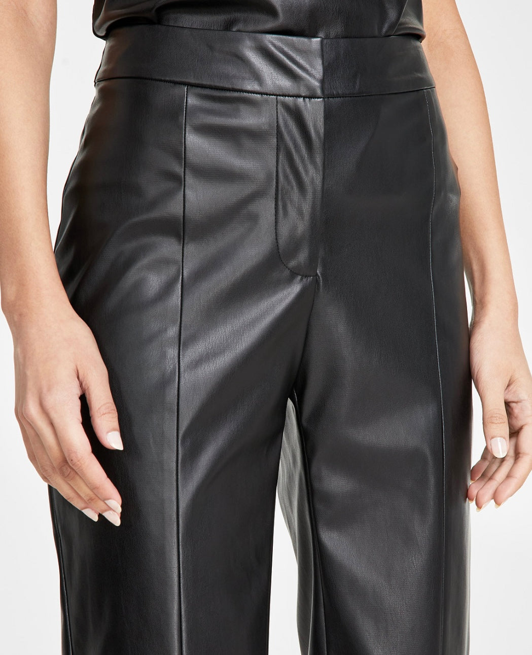 DKNY Women's Faux-Leather Front-Seam Skinny Pants Black Size 0