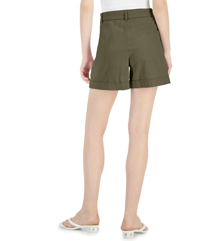 INC International Concepts Women's Pockets High Rise Belted Shorts Burnt Olive