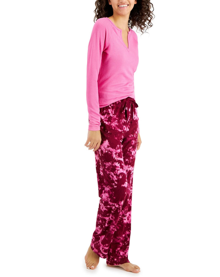 Jenni Women's Long Sleeve Split-Neck Pajama Top Pink Tease Size M