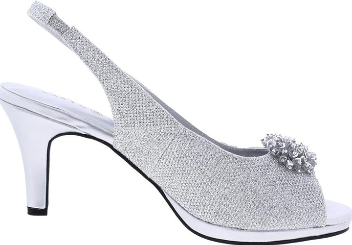 Karen Scott Women's Breena Slingback Peep-Toe Pumps Shoes Silver Size 6.5