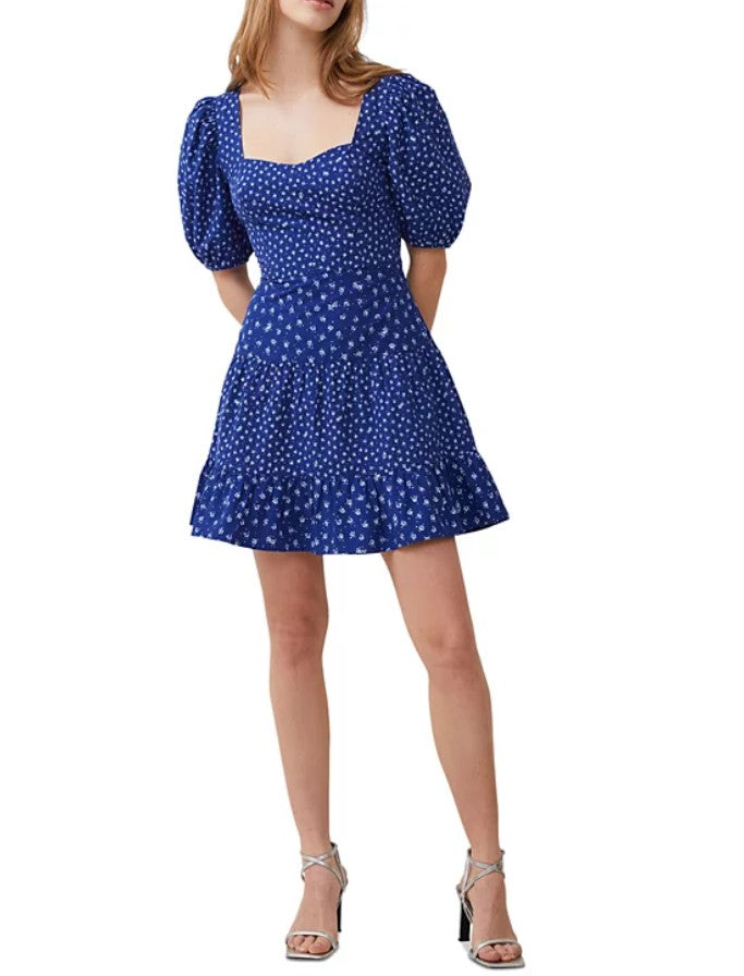 French Connection Women's Printed Puff-Sleeve A-Line Dress Cobalt Size – CL Quality Store