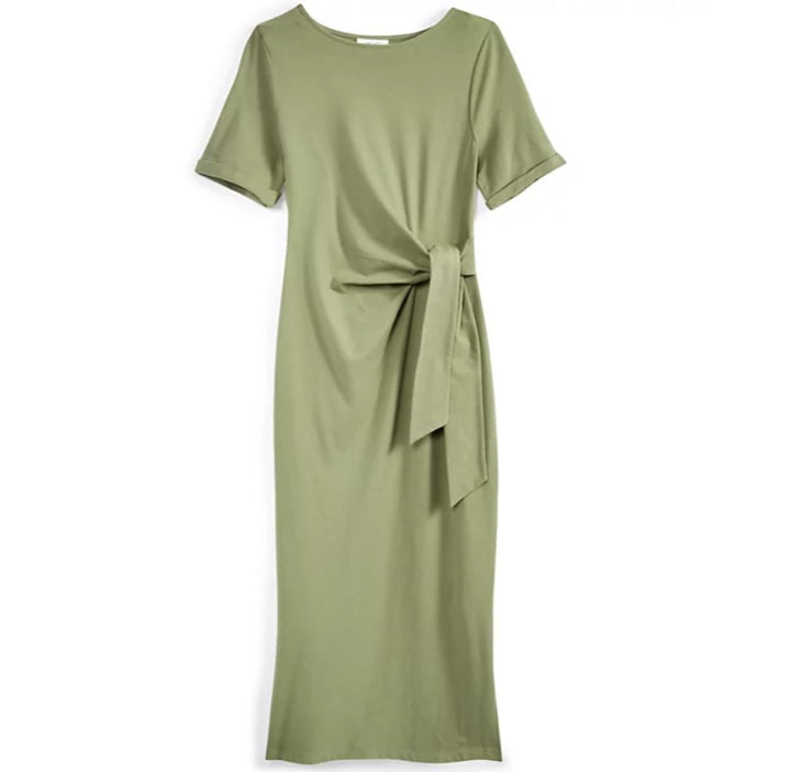 On 34th Women's Short Sleeves Crewneck Wrap Tie Dress Olivine Size M