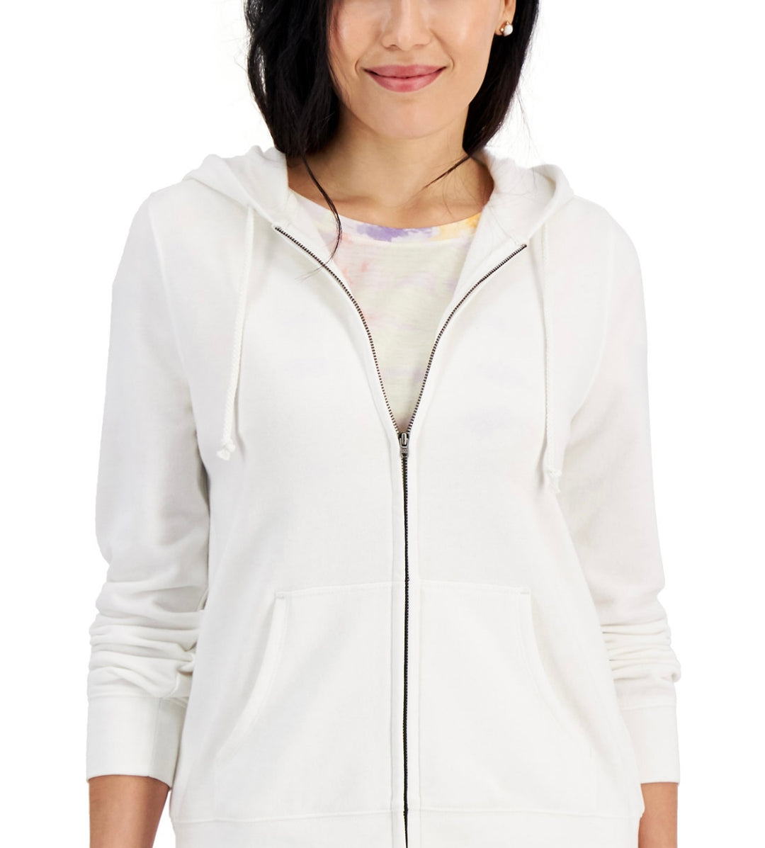 Style & Co. Women's Kangaroo Pockets Fleece Zip Hoodie Bright White Size XXL
