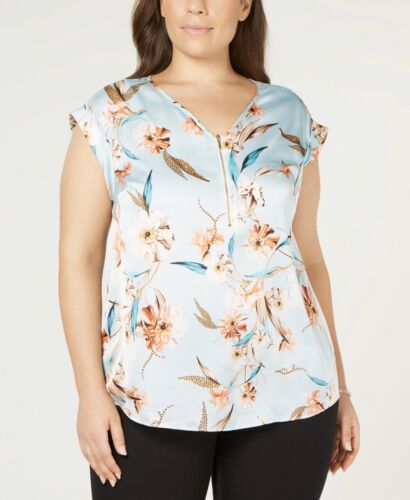 JM Collection Women's Printed Zip-Neck Top Studded Paradis Floral