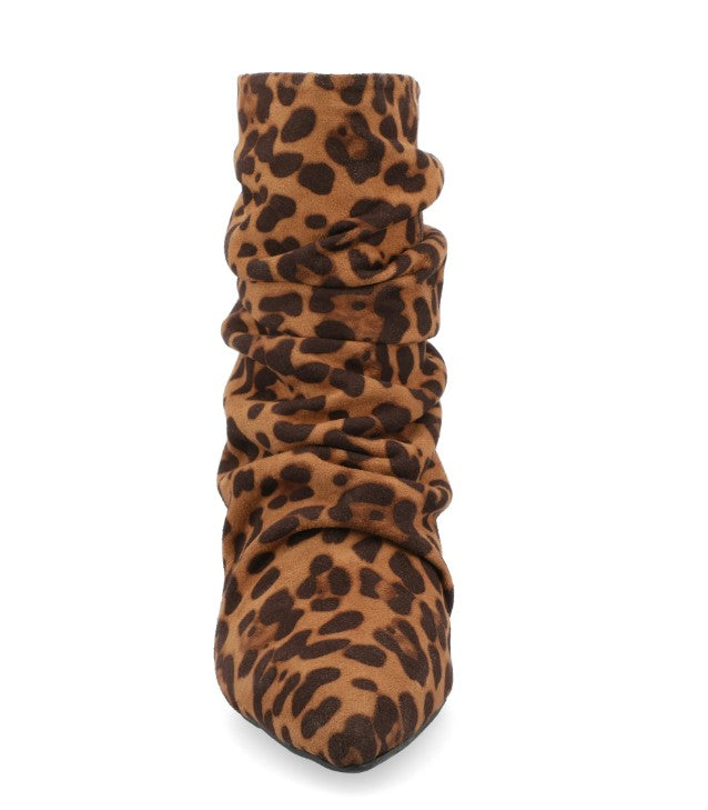 Journee Collection Women's Pointed Toe Kitten Heel Slip On Boots Leopard Size 9