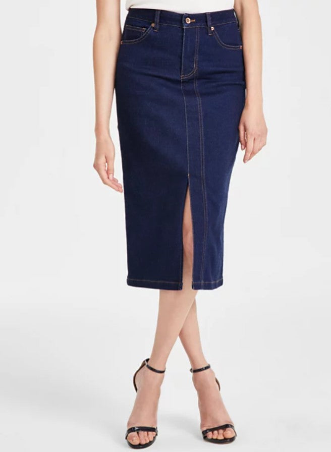 Anne Klein Women's Slit-Front Midi Denim Skirt Metropolitan Wash Size 4
