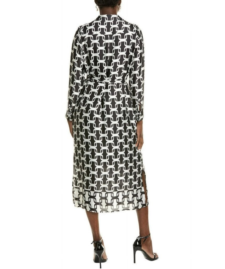 Tahari Women's Long Sleeve Midi Dress London Chain Black Size L