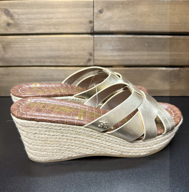 Sam Edelman Women's Wedge Platform Sandals Dev Beige Blush Gold Size 6