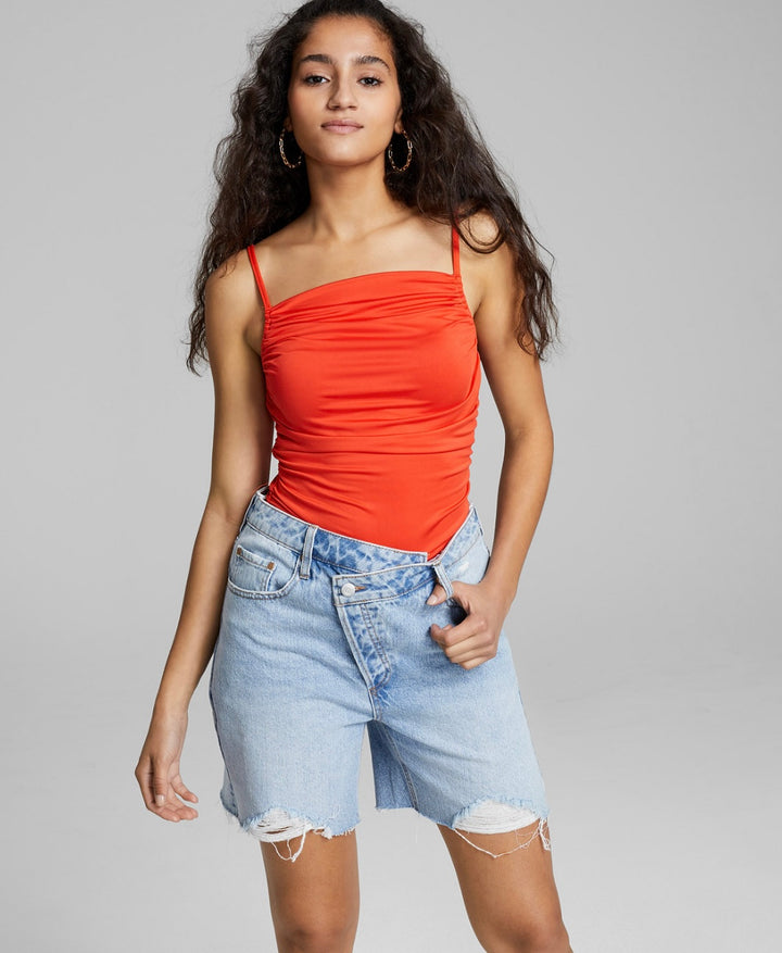 And Now This Women's Cotton Asymmetrical-Button Denim Shorts Anson