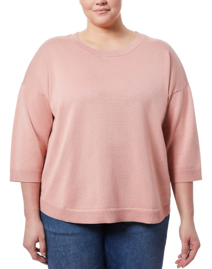Melissa Paige Button-Back Dropped-Shoulder Sweater Cashmere Blush Plus Size 2X