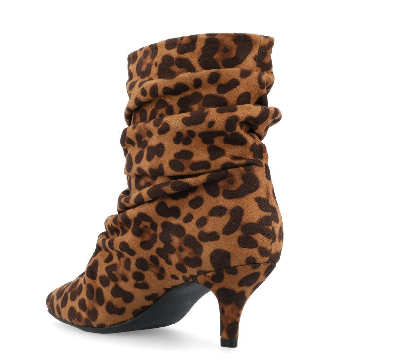 Journee Collection Women's Pointed Toe Kitten Heel Slip On Boots Leopard Size 9