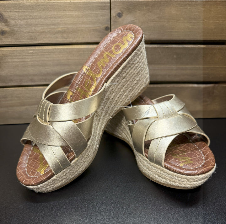 Sam Edelman Women's Wedge Platform Sandals Dev Beige Blush Gold Size 6