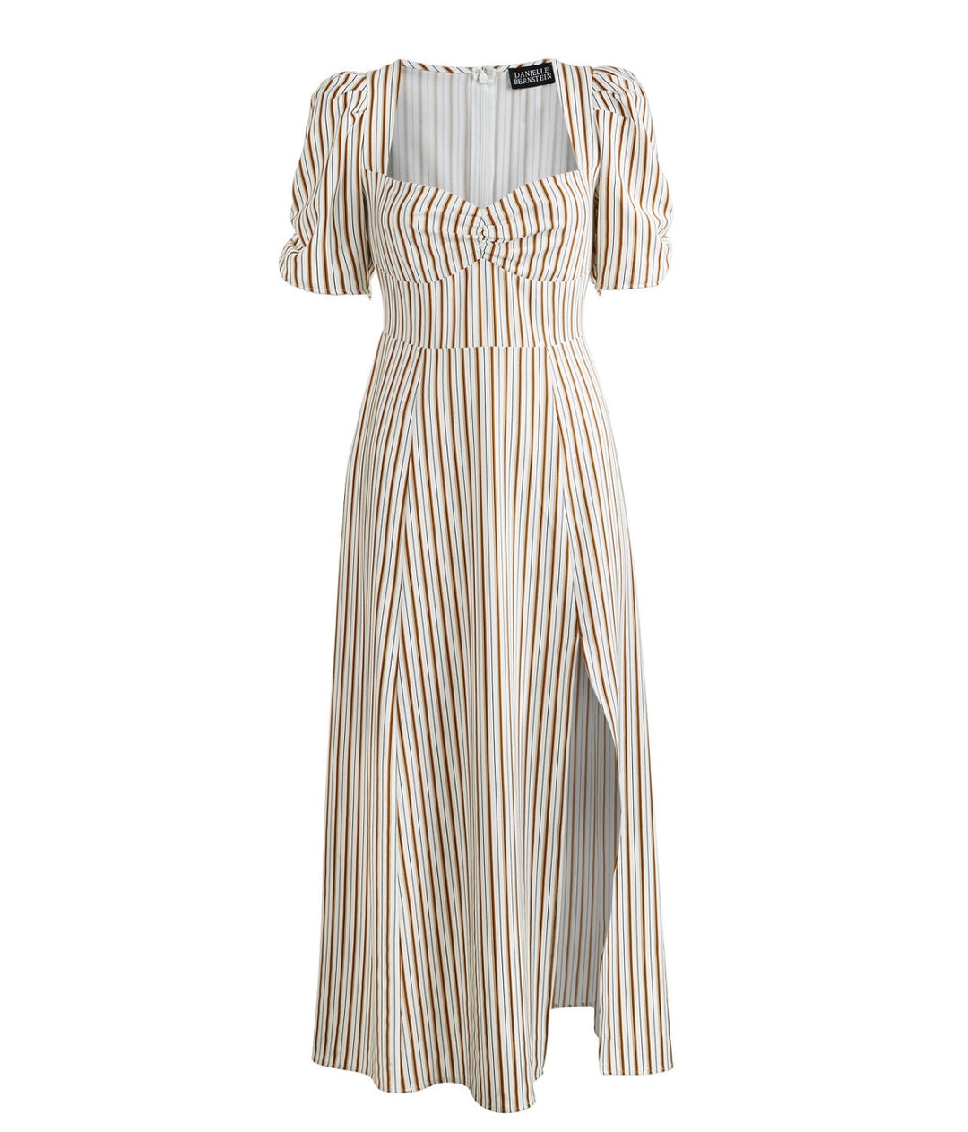 Danielle Bernstein Women's Striped Queen Anne Neckline Tea-Length Shift Dress