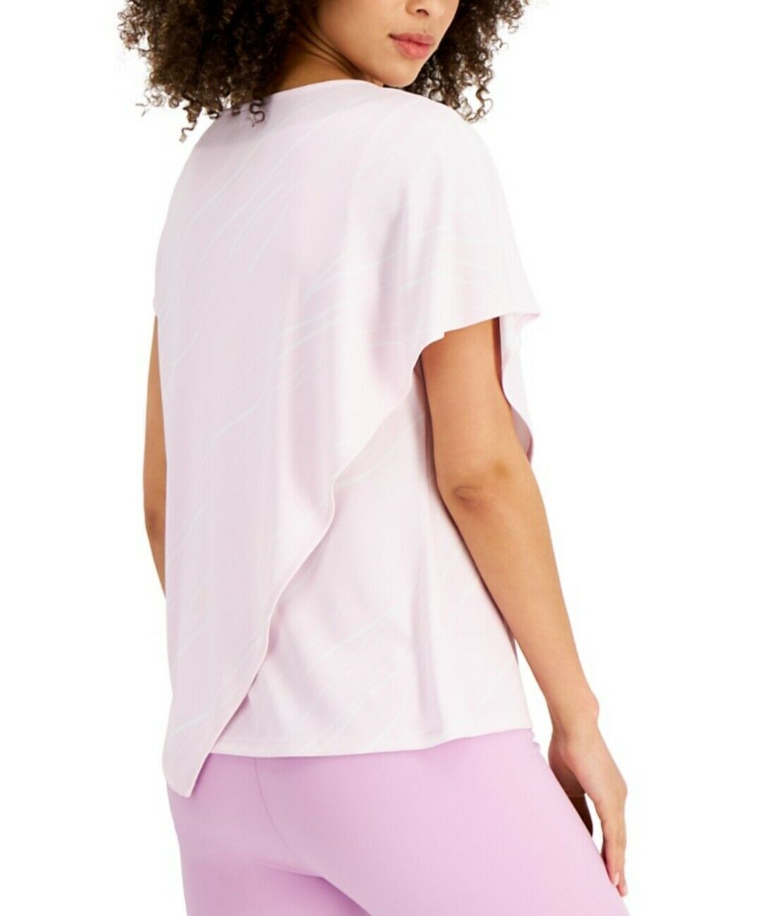 Women's Asymmetrical Draped Top Pink Linear Breeze Short Sleeve
