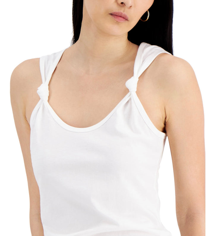 INC International Concepts Women's Knotted-Strap Tank Top Bright White Size M