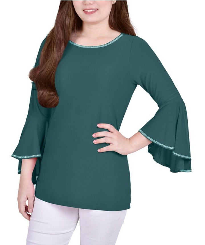 NY Collection Women's Long Bell Sleeve Tunic with Stone Details Top