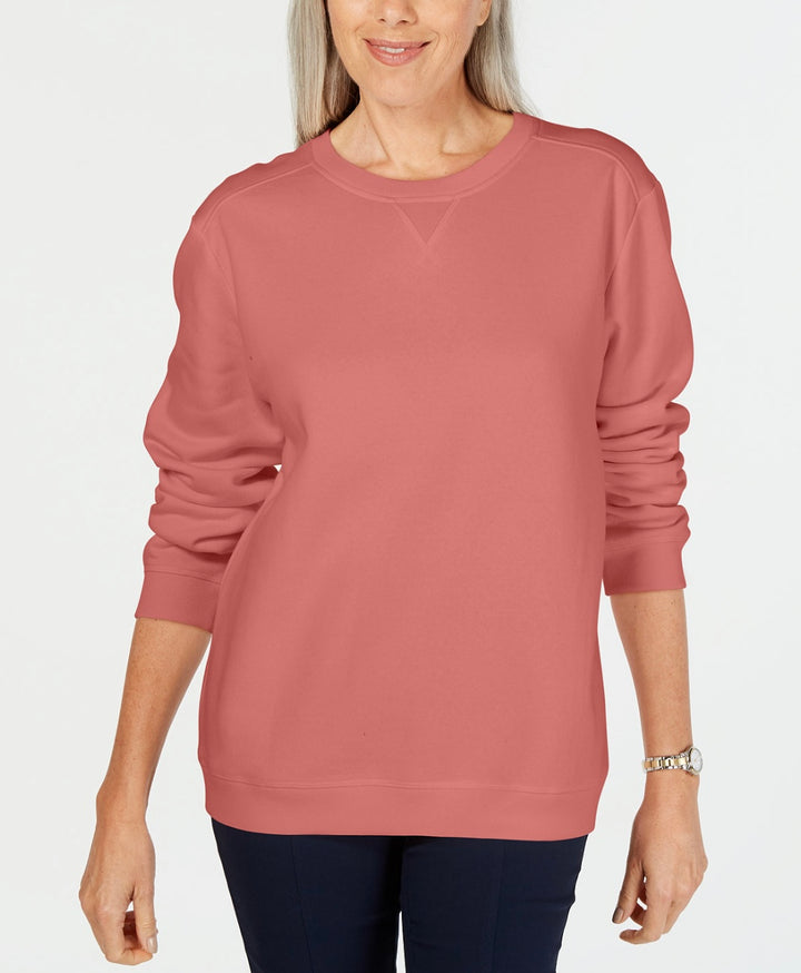 Karen Scott Women's Crew Neck Fleece Sweatshirt Pink Guava Size XS